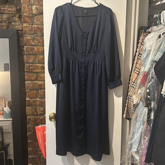 J.Crew Navy Satin Button-Front A-Line Midi Dress - Picture 8 of 10